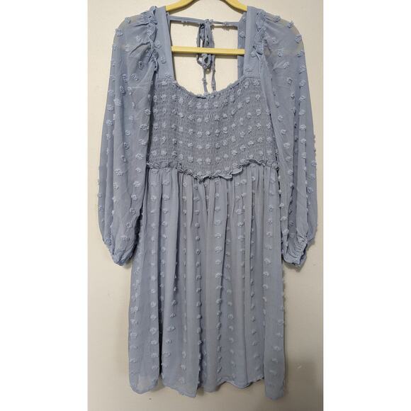 Women's Baby Blue Clip Dot Puff Sleeve Chiffon Midi Dress Size XL - Picture 1 of 5